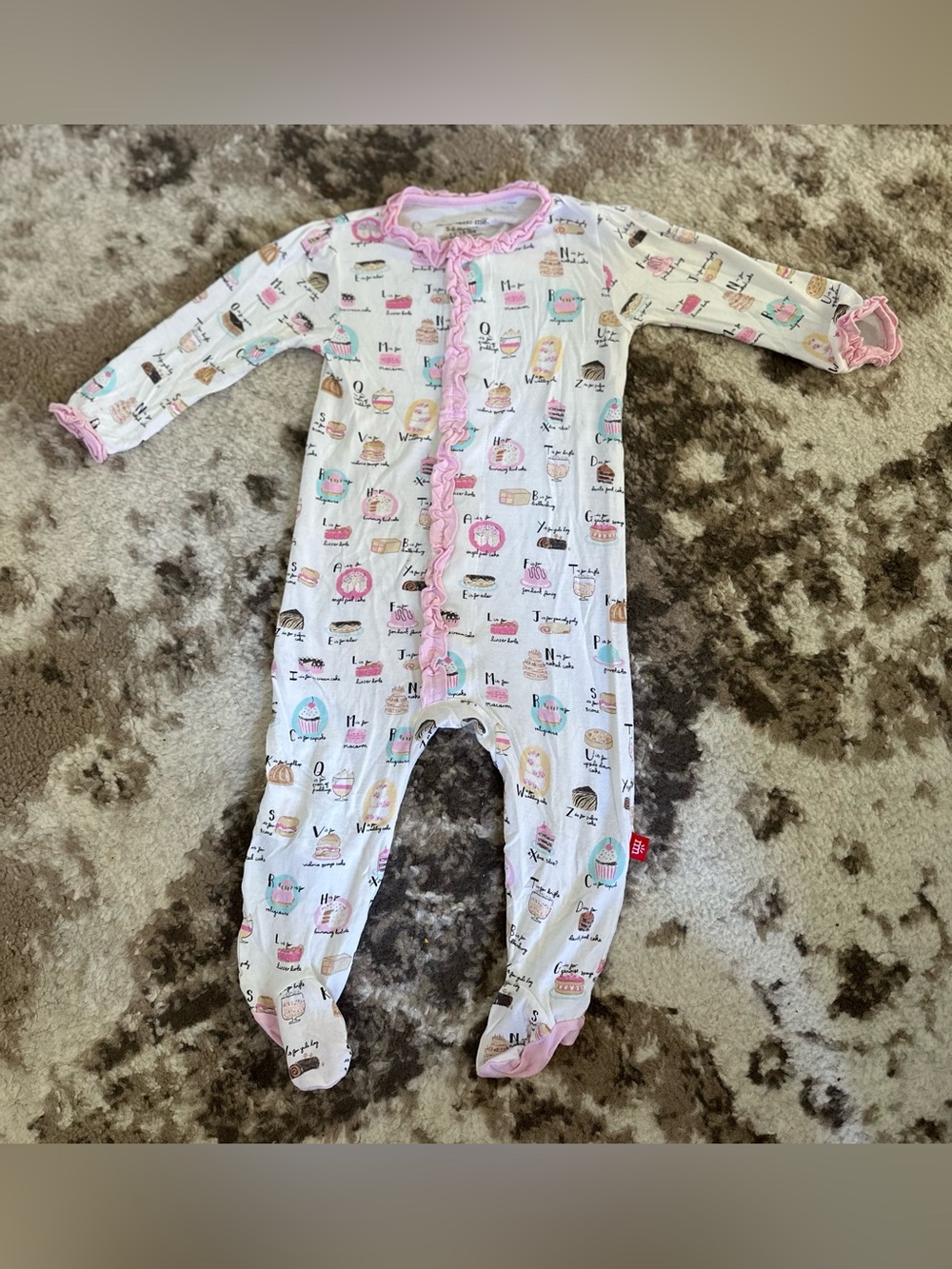 Magnetic Me White Footed One-Piece with Pink Trim and Pastel Print
